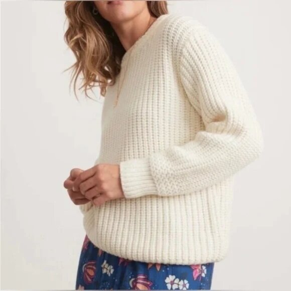 Marine Layer Cream Oversized Chunky Knit Crew Neck Pullover Sweater Medium - Picture 1 of 12